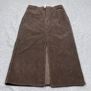 NEW Madewell Corduroy Midi Skirt Womens 32 Dark Brown Front Slit 36" Long Pocket